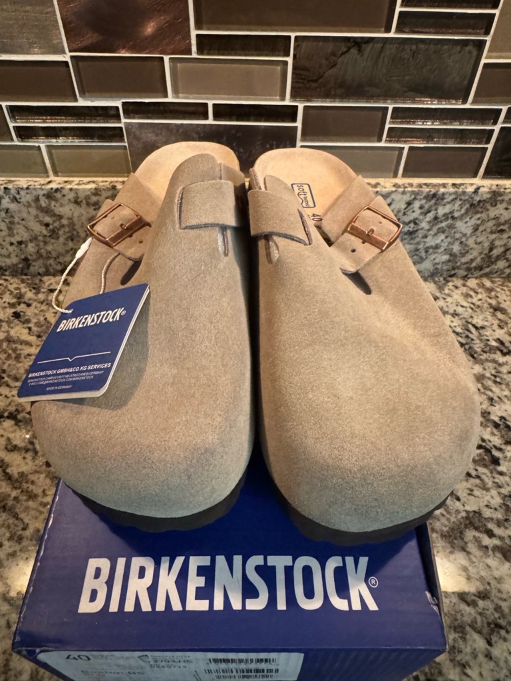 Birkenstock Boston Suede Clog - Taupe Gray Size 40